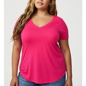Torrid - Girlfriend Short Sleeve Pink Classic Fit Stretch V-Neck Tee - 4X